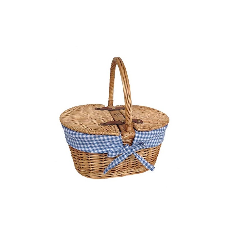 Red Hamper Child's Oval Lined Lidded Wicker Picnic Basket