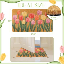 Dripykiaa Spring Coir Door Mat for Front Door 30''x 17'' Tulip Floral Welcome Mat with Anti-Slip Backing Indoor & Outdoor Use, Spring Tulip Floral Doormat for Outdoor Entrance,Perfect Home Decor