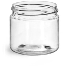 Premium Essential Oil 2 Ounce Clear Straight Sided Jar, PET Plastic Empty Refillable BPA-Free, with Smooth Lined Lids (12 Pack, Silver Lid)