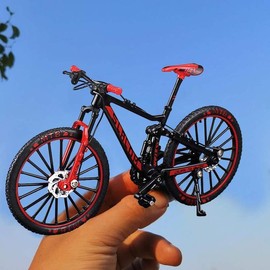 1:10 Alloy Mini Downhill Mountain Bike Toy, Die-cast BMX Finger Bike Model for Collections (Black/Red) toybike finger bike