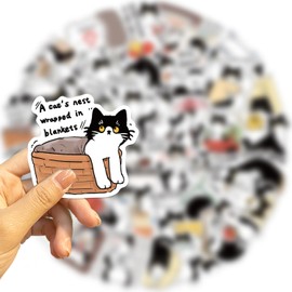 Fuuny Cartoon Cat Stickers, 50Pcs Cute Cow kitten Stickers Pack for Laptops Mugs Books Phones, Vinyl Waterproof Cat Themed Dcals for Teens Adults