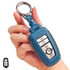 Nomiyo Leather Key Fob Cover, Key Case Shell for Ford Explorer Fusion Escape Edge Expedition F150 F250 F350 F450 F550 Maverick Mustang 3/4/5 Buttons - Blue