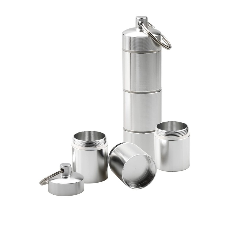 Aluminum Pill Box, Portable 3 Layers Pill Cases Waterproof Pill