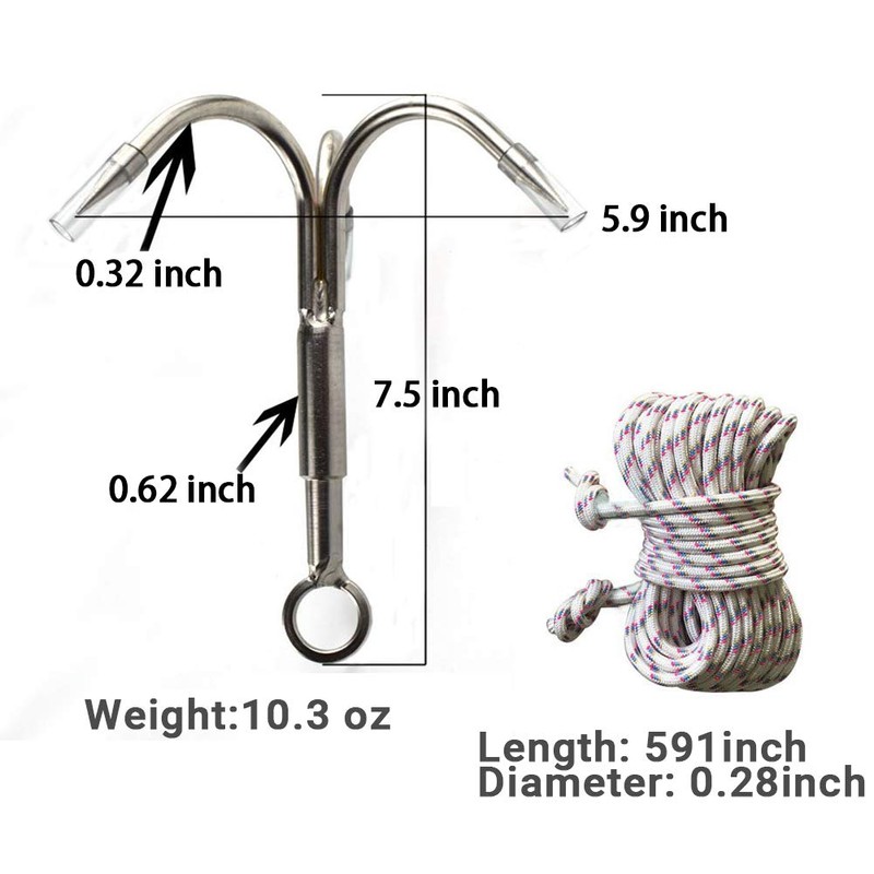 Yiliaw Grappling Hook with Rope, 50FT Nylon Rope, Stainless Steel