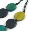 Avalaya Blue/Olive/Teal Geometric Round Wooden Bead Necklace with Adjustable Black