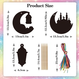 Qpout 36 Packs Ramadan Scratch Paper Art Kit,Eid Mubarak Magic Rainbow Scratch Off Cards Hanging Ornaments Craft for Eid Holiday Party Favor Supplies Classroom Activity DIY Paper Craft