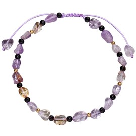 Jewboo Natural Gemstones Healing Crystals Anklet Stones Ankle Bracelets for Women Reiki Worry Stone Yoga Meditation Balance Summer Beach Foot Jewelry (Ametrine)