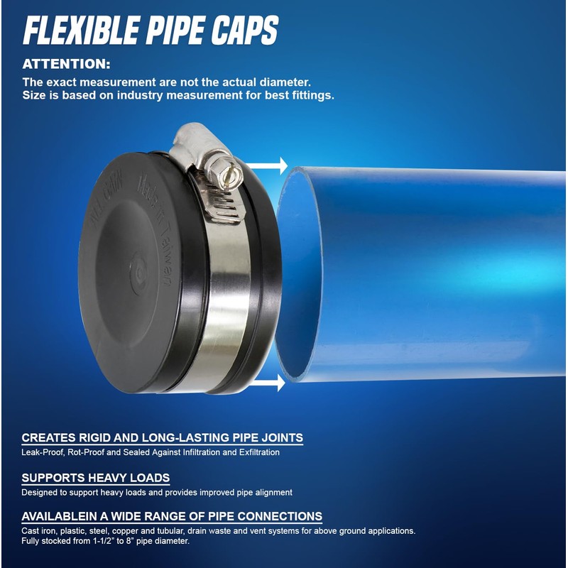 Supply Giant 3962 Flexible PVC Pipe Cap with Stainless Steel