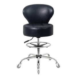 Grace&Grace Drafting Chair Big Cushion Rolling Shop Stool with Back Support