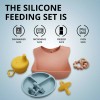 Unbranded Feeding Set Yellow Silicone Baby 6pc bib plate utensils,