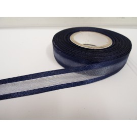 2 metres x 15mm Edged Organza Ribbon Navy Dark Blue Double Sided Satin Edge Sheer 15 mm 1.5cm
