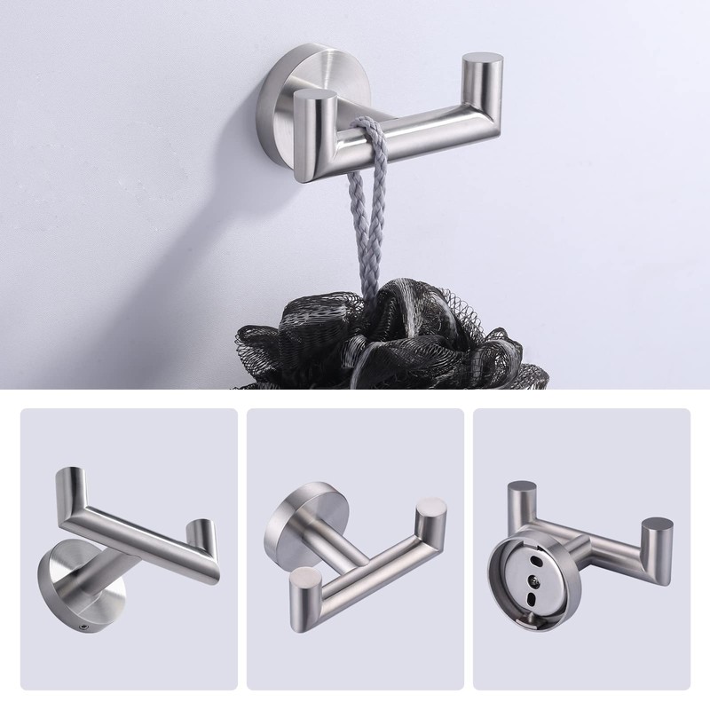 ALEASHA Shower Towel Hook Brushed Nickel, Stainless Steel Towel Hanger,
