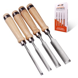 ATOPLEE 4PCS Wood Chisel Set,Curved Inner Bevel Woodworking Chisel Chrome Vanadium Steel,8mm,12mm,18mm,25mm for DIY,Carpenter Craftsman,Beginners Hobbyists