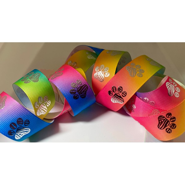 Generic Grosgrain Ribbon - Colorful Ribbon with Foil Paw Prints