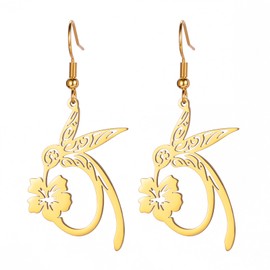 TEAMER Cute Hummingbird Flower Dainty Bird Flower Earrings Stainless Steel Hollow Animal Jewelry for Women, Stainless Steel, No Gemstone
