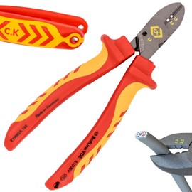 C.K Redline 2025 Edition VDE CombiCutter 2, 160 mm German Electrical Wire Cable Side Cutter, Stripper, Screw Shear, Lanyard Heavy Duty Electrician Croppers, Electricians Snips, CK Tools T39082A 160