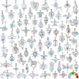 SHUHONEY Pearl Cages Pendant Bulk Aromatherapy Diffuser jewelry for Essential Oils Kids Bracelets Necklace Earrings Charms Jewelry Making Supplies Set (White Gold 20 Pcs)