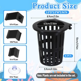 Lyksgir 6 Pack Large Aquarium Plant Holder with Extension Hooks(3 Sizes) and Suction Cups, Aquatic Planter Cups Pots, for Fish Tank Aquaponic Cultivation