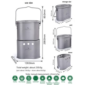Boundless Voyage Titanium Wood Burning Stove Portable Caming Stove with Camping Pot 2 in 1 Ultralight Cooking Burner with Mesh Bag Ti1513B