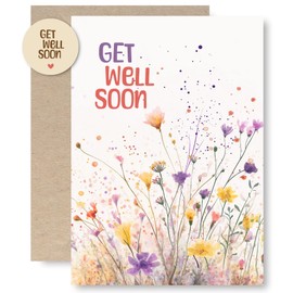 Simple Get Well Card for Women, Get Well Soon Card for Men, Get Better Gifts, Surgery Recovery Gifts, Wild Flowers Greeting Card with Envelope and Sticker