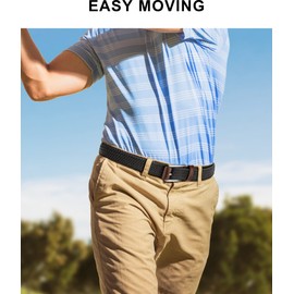 BULLIANT Belt Men 2 Packs, Elasticated Belt Stretch Weave Belt 1 3/8",Casual Braided Woven Golf Belts for Mens Womens Jeans(Black/Antique Blue,30"-34" Waist Adjustable)