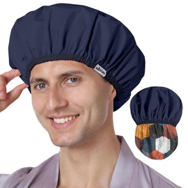 Years calm Men Shower Cap Reusable Waterproof, Dual-Layer Design, Double-Sided Use,Protects Hair in Shower, Spa,Travel & Cooking, Adjustable Elastic for Comfortable Fit (Colorful Geometric, One Size)