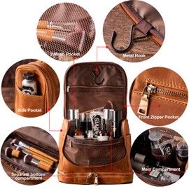 Travel Toiletry Bag For Men, Genuine Leather Shaving Dopp Kit Bottom Storage Holds More (11x8.6x4.7)-Leather Mens Toiletry Bag -Leather Makeup Cosmetic Organizer Kit - Men Travel Toiletries Bag