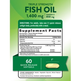 Nature's Truth Triple Strength Fish Oil Softgels | 1400 mg | 60 Count | Active Omega 3 | Non-GMO & Gluten Free Supplement