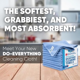 MW Pro Multi-Surface Microfiber Towel – 12 Pack | Premium Cleaning Cloth | Clean, Buff, Dust, Polish, Absorb | Large 16"x16" (Blue)
