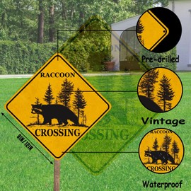 Cpirust Raccoon Crossing Vintage Tin Signs Funny Metal Sign Rustic Caution Wall Decor for Street Road 12×12 inches