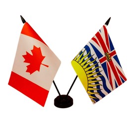 Canada & British Columbia Province Twin Desk Flag, British Columbia Province Table Flags, 8 x 5 Inches Canadian & British Columbia Deluxe Desk Flag Set - Miniature BC Stick Flag with Flag Stand