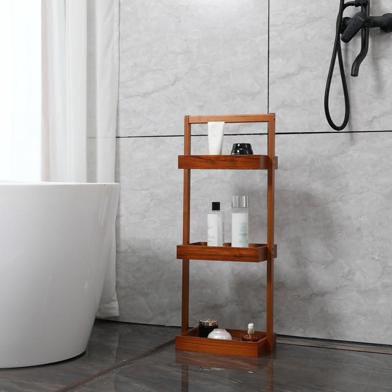 Utoplike Teak Shower Caddy Corner, 3 Tier Standing Shower Organizer