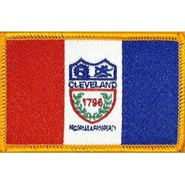 Cleveland Ohio Flag Iron-On Patch Embroidered Tactical Morale Patch Emblem #07 (Gold Border)