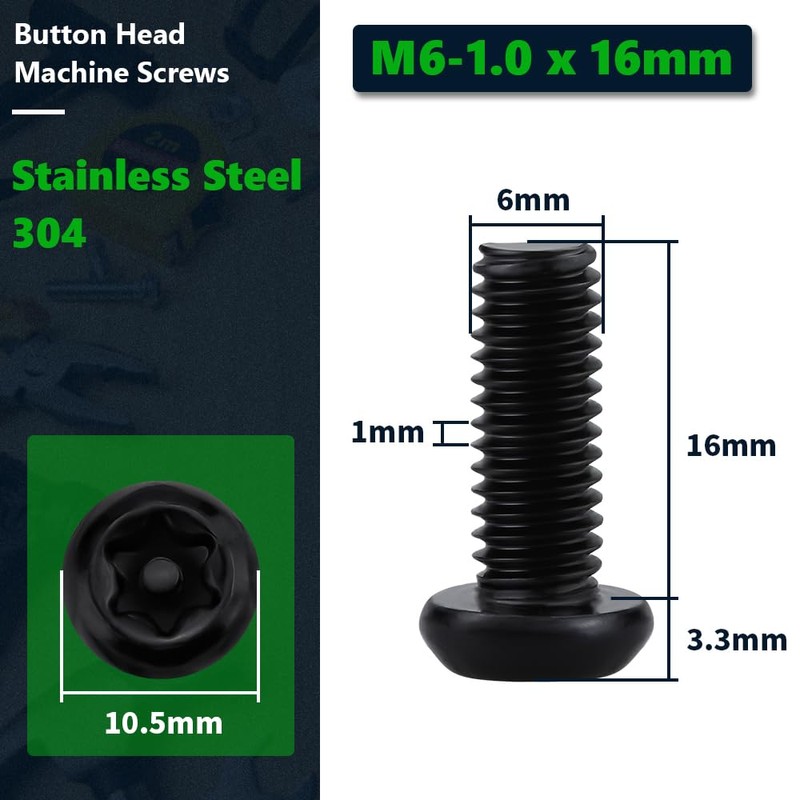 M6-1.0 x 16mm Tamper Proof Button Head Security Screws, Stainless