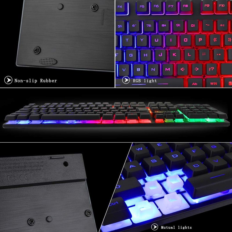 BlueFinger RGB Gaming Keyboard and Backlit Mouse Combo, USB Wired,