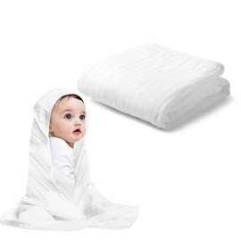 Arnzion Baby Hooded Towels for Babies and Toddlers, Muslin Baby Bath Towel Soft and Absorbency for Boys and Girls (Pure White 1 Pack)