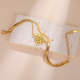 kkjoy Lotus Flower Double Layer Bracelet Stainless Steel Yoga Inspirational Jewellery for Women Charming Ladies, One size, Stainless Steel, No Gemstone