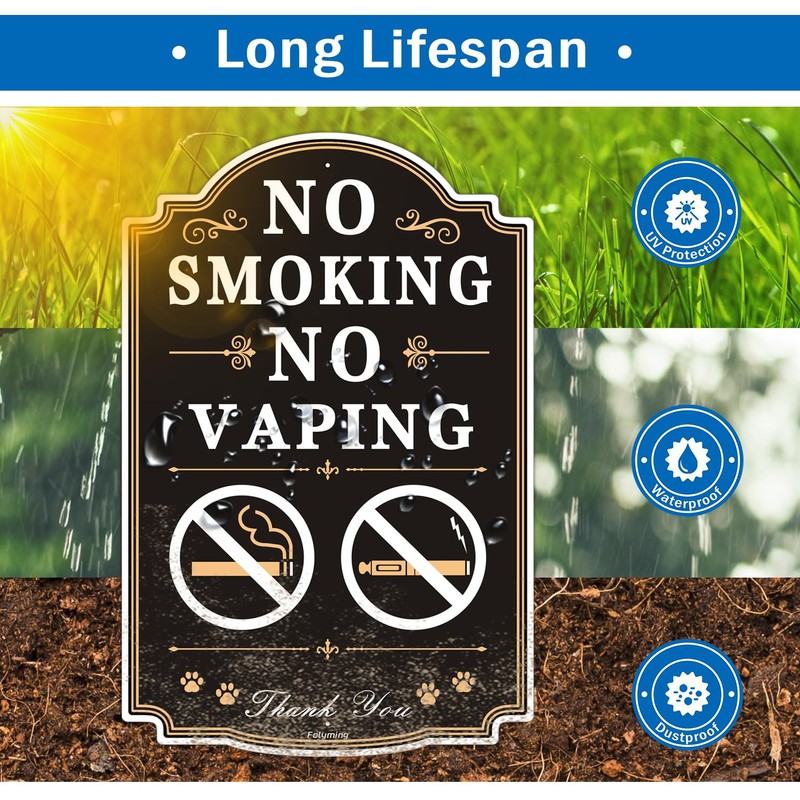 No Smoking No Vaping Signs 12 x 8 Inches No