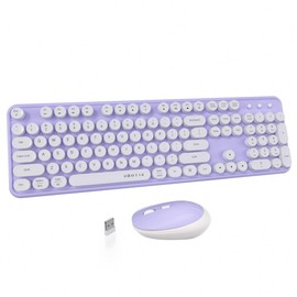 UBOTIE Colorful Computer Wireless Keyboards Mouse Combo, Typewriter Flexible Keys Office Full-Sized Keyboards, 2.4GHz Dropout-Free Connection and Optical Mouse (Purple-White)