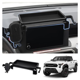 FIILINES Center Console Dash Organizer with Phone Holder for Toyota Tacoma 2024-2025(Only Fit 8-inch), Dash Organizer & Phone Mount 2 in 1 for Tacoma Accessories Dashboard Storage Tray with Black