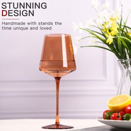 Brown Wine Glasses Set of 6-18oz【Hand Blown】 Colored Wine Glasses with Tall Long Stems and Flat Bottom, Amber Colored Glassware-Unique Gifts for Wine Lovers-Wedding Gifts