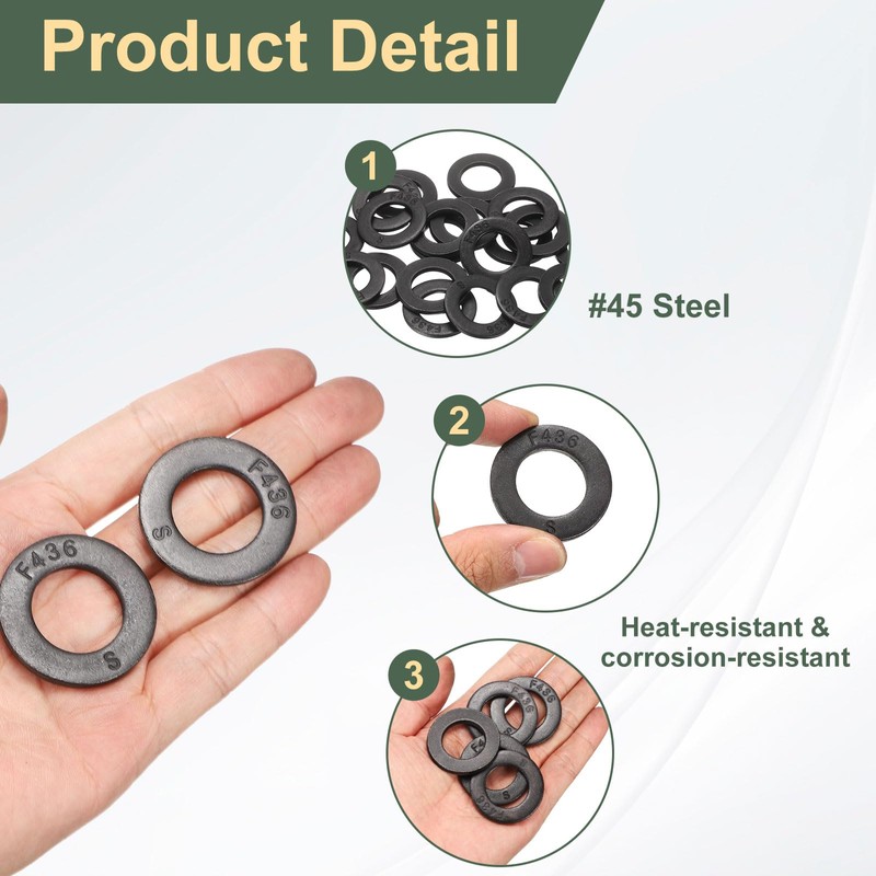 sourcing map 10 Pcs 3/4" Black Flat Washers, 37mm Outer