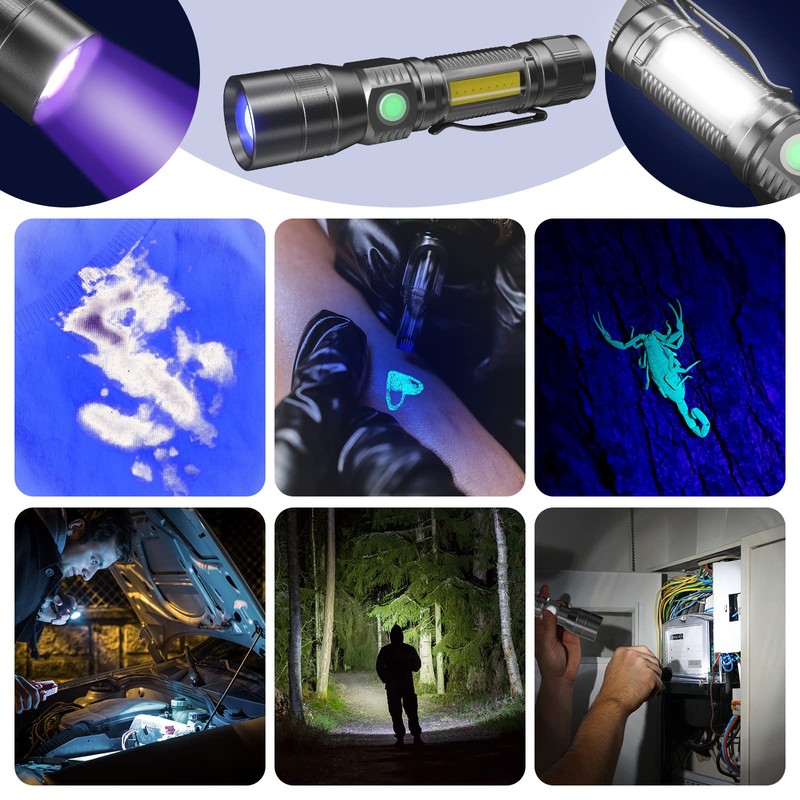 COSOOS 2 Pack UV Flashlight Black Lights, USB Rechargeable UV