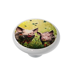 Gotham Decor Pigs in Daisies Ceramic Drawer Knob