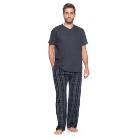 Ashford & Brooks Men's Woven Short Sleeve Jersey Top & Pajama Pants Set - Black/Grey/White - XX-Large