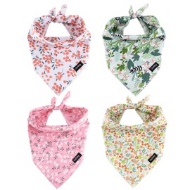 Pañuelos de verano para perro, 4 unidades, regalo de cumpleaños, color rosa, verde, naranja, estampado de flora, bufanda ajustable para perro, accesorios para pañuelos, pequeños, medianos y