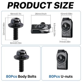 Milkary 160Pcs Engine Under Cover Body Bolts & U-Nut Clips, 6MM Metal Car Retainer Clip, Splash Shield Guard Body Bolts Bumper Fender Fastener Rivet Clips for Most Vehicles