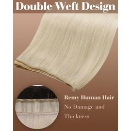 Hetto Human Hair Extensions Blonde Real Hair Weft 100g 24 Inch Remy Straight Platinum Blonde Sew in Hair Extensions Invisible Double Weft Weave #613