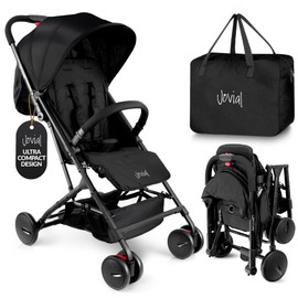 Jovial Lightweight Baby Stroller - One-Hand Fold Compact Stroller, Multi-Position Recline, Sun Canopy, Extra-Large Storage Basket, Airplane Travel Storage Bag, Black