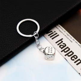Elechobby Metal Dice Keychain 5 Color Options Party Favors Present Key Ring for Gaming Gifts,Bag Accessories (Silver)